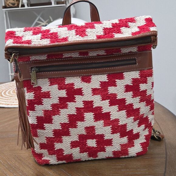 Patricia Nash Leather Aztec Woven Casoli Convertible Backpack, Nwot - Picture 1 of 9